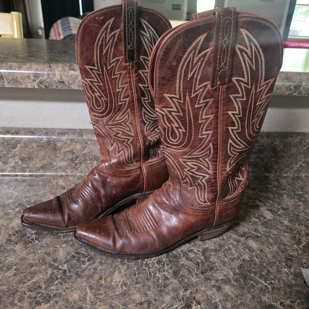 Lucchese 1883 Womens 6.5 B Boots Classics Handmade Brown Leather Western Cowboy